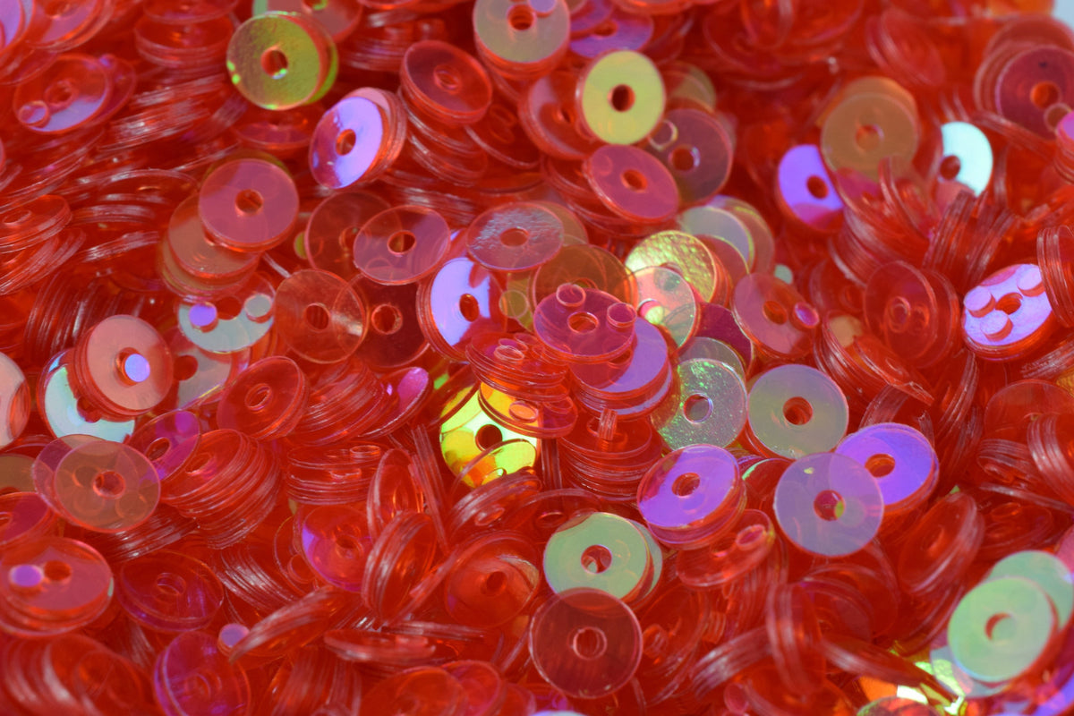 Fruit Punch Red Iridescent Sequins Pack: 3/4/6mm Round Sheen Paillettes, Lightweight (Center Hole, Multipurpose Apparel & Craft Use)
