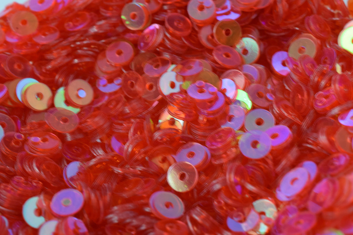 Fruit Punch Red Iridescent Sequins Pack: 3/4/6mm Round Sheen Paillettes, Lightweight (Center Hole, Multipurpose Apparel & Craft Use)
