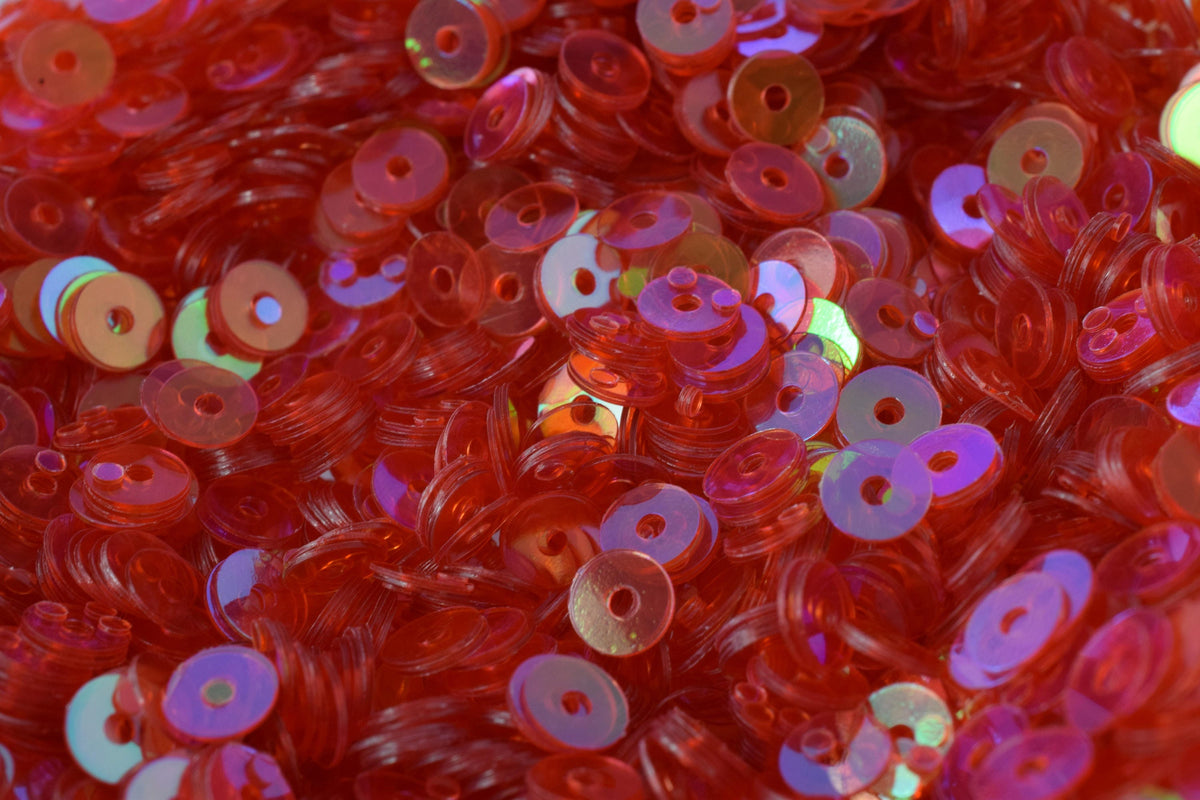Fruit Punch Red Iridescent Sequins Pack: 3/4/6mm Round Sheen Paillettes, Lightweight (Center Hole, Multipurpose Apparel & Craft Use)