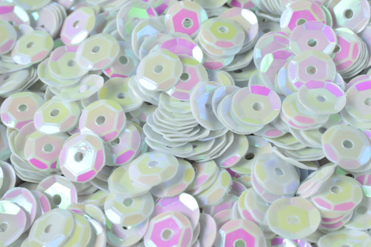 Off White Bridal Loose Round Sequins - Iridescent Sheen, 3/4/6mm Sizes, Lightweight Material, Sewing & Costumes