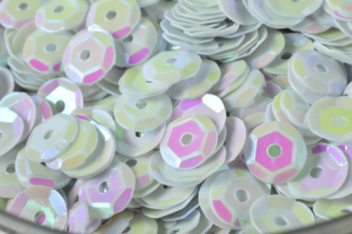 Off White Bridal Loose Round Sequins - Iridescent Sheen, 3/4/6mm Sizes, Lightweight Material, Sewing & Costumes