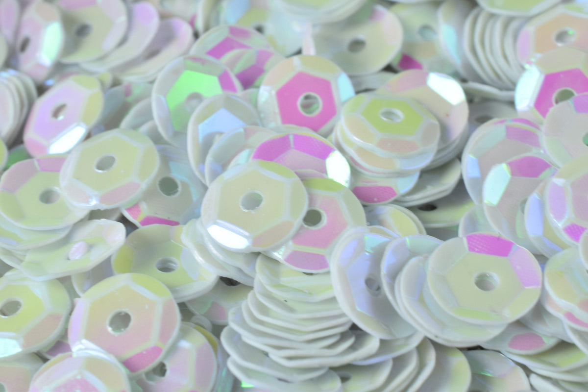 Off White Bridal Loose Round Sequins - Iridescent Sheen, 3/4/6mm Sizes, Lightweight Material, Sewing & Costumes
