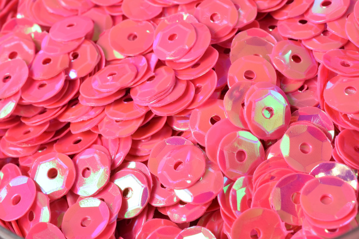 Neon Dark Pink Bridal Cup Sequins: Iridescent Shiny Round Craft Supplies (3/4/6mm, Center Hole, Apparel Embellishment)