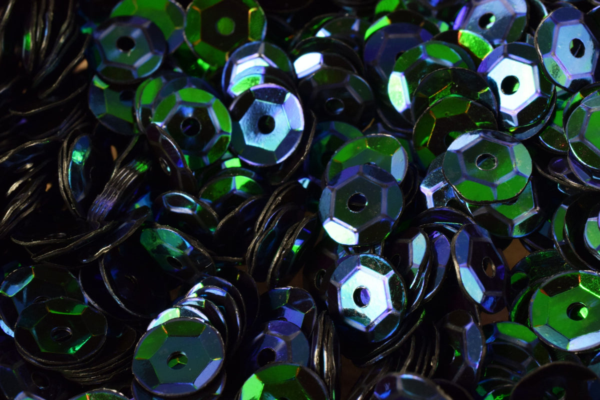 Dark Blue Green Sheen Round Sequins, Cup Style, Glossy Iridescent (3mm-6mm Sizes, 2000pcs Pack, Lightweight Plastic)