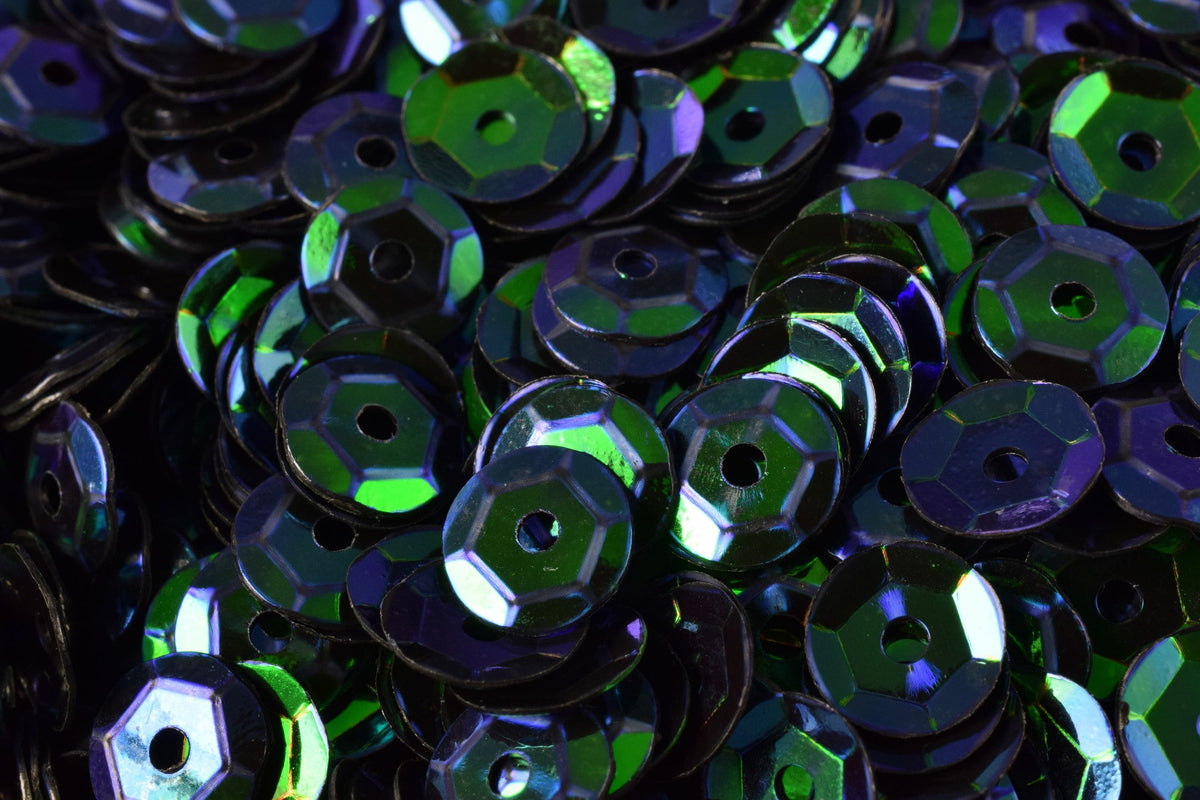 Dark Blue Green Sheen Round Sequins, Cup Style, Glossy Iridescent (3mm-6mm Sizes, 2000pcs Pack, Lightweight Plastic)