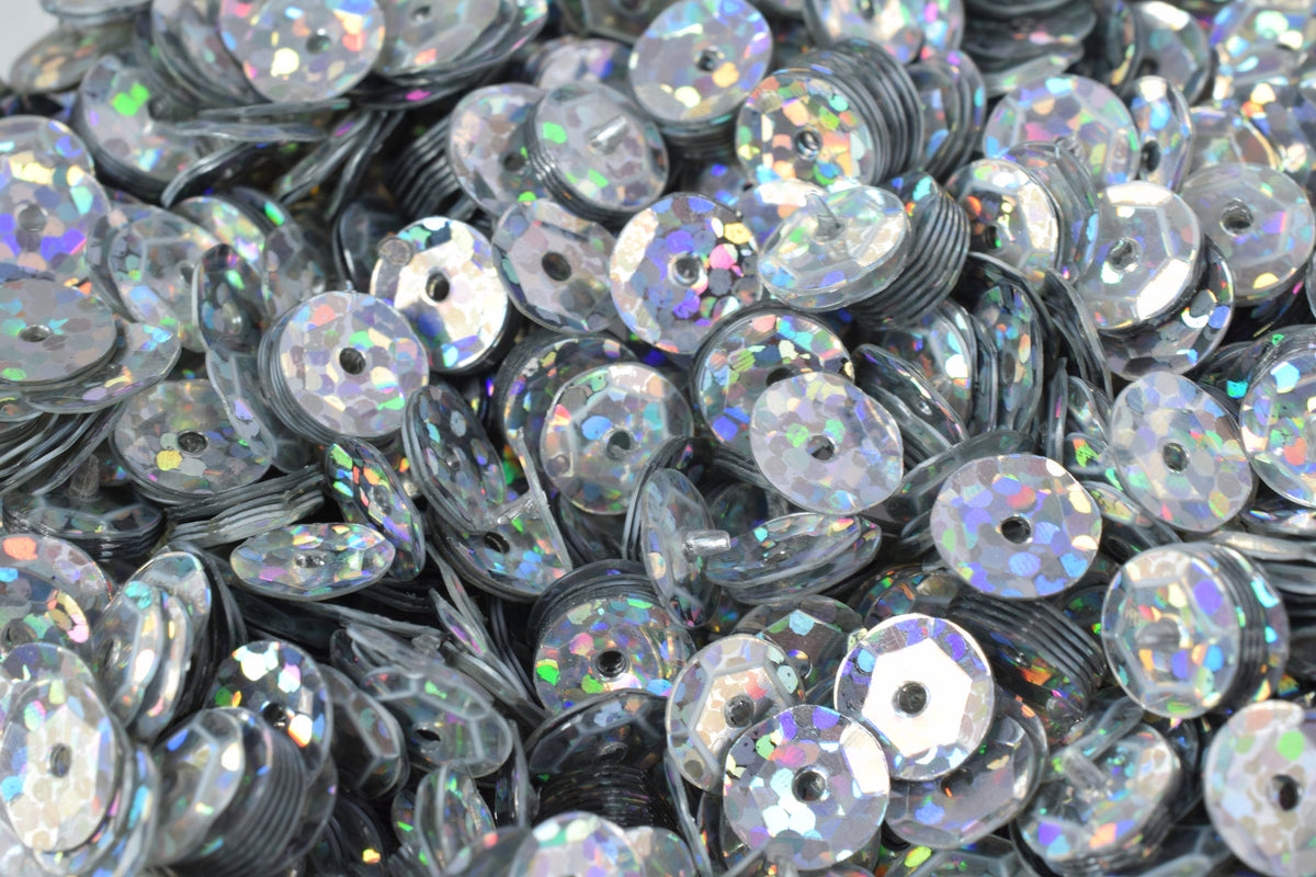 Silver Sparkle Cup Round Sequins, Glossy Iridescent Sheen (3mm-6mm Sizes, 0.5-1mm Hole, 2000pcs Pack, Crafting & Sewing Supplies)