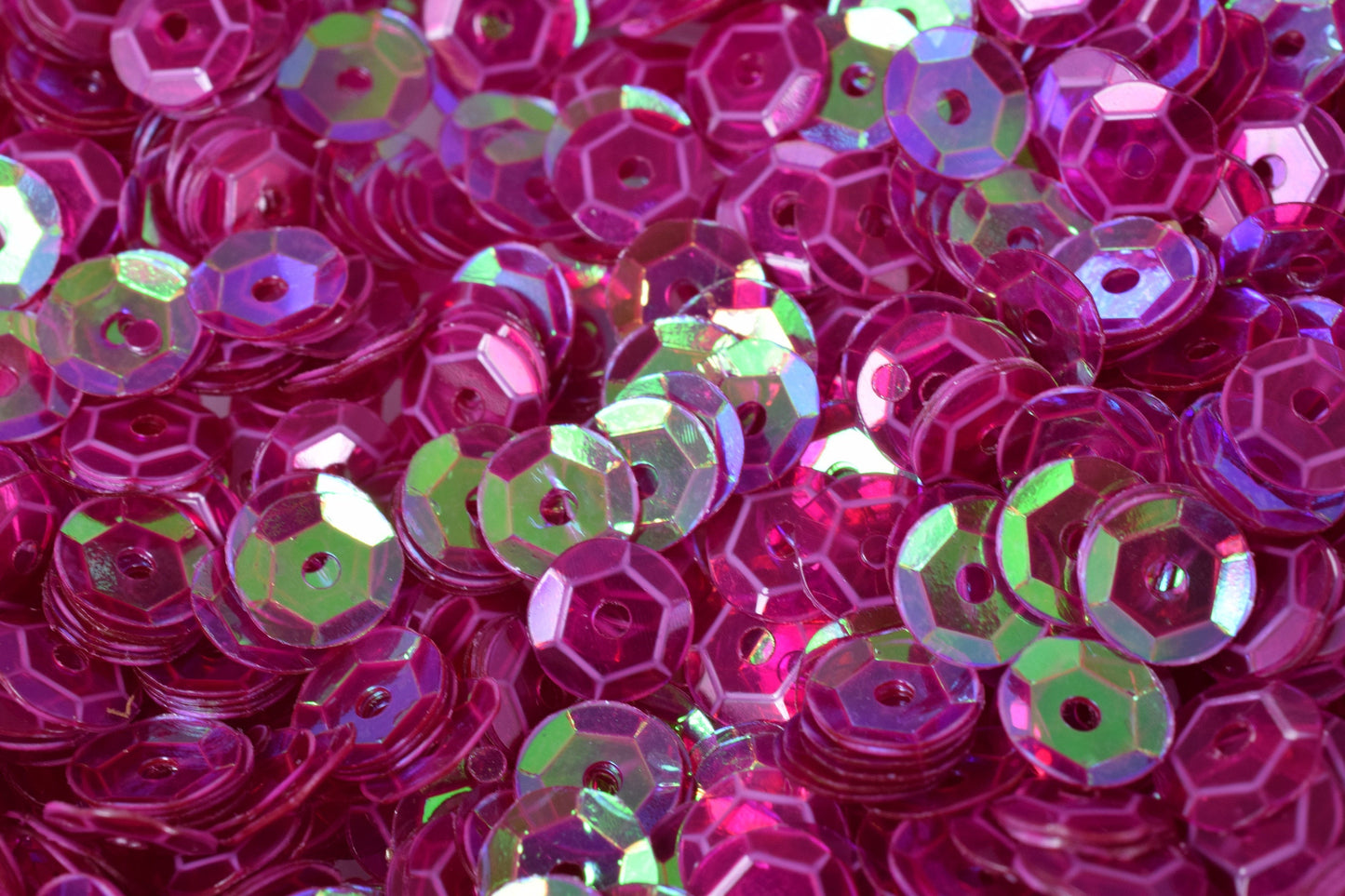 Round Sequins Loose Craft Supplies, Translucent Purple Magenta Iridescent Sheen (3/4/6mm Sizes, 2000pcs, Center Hole)