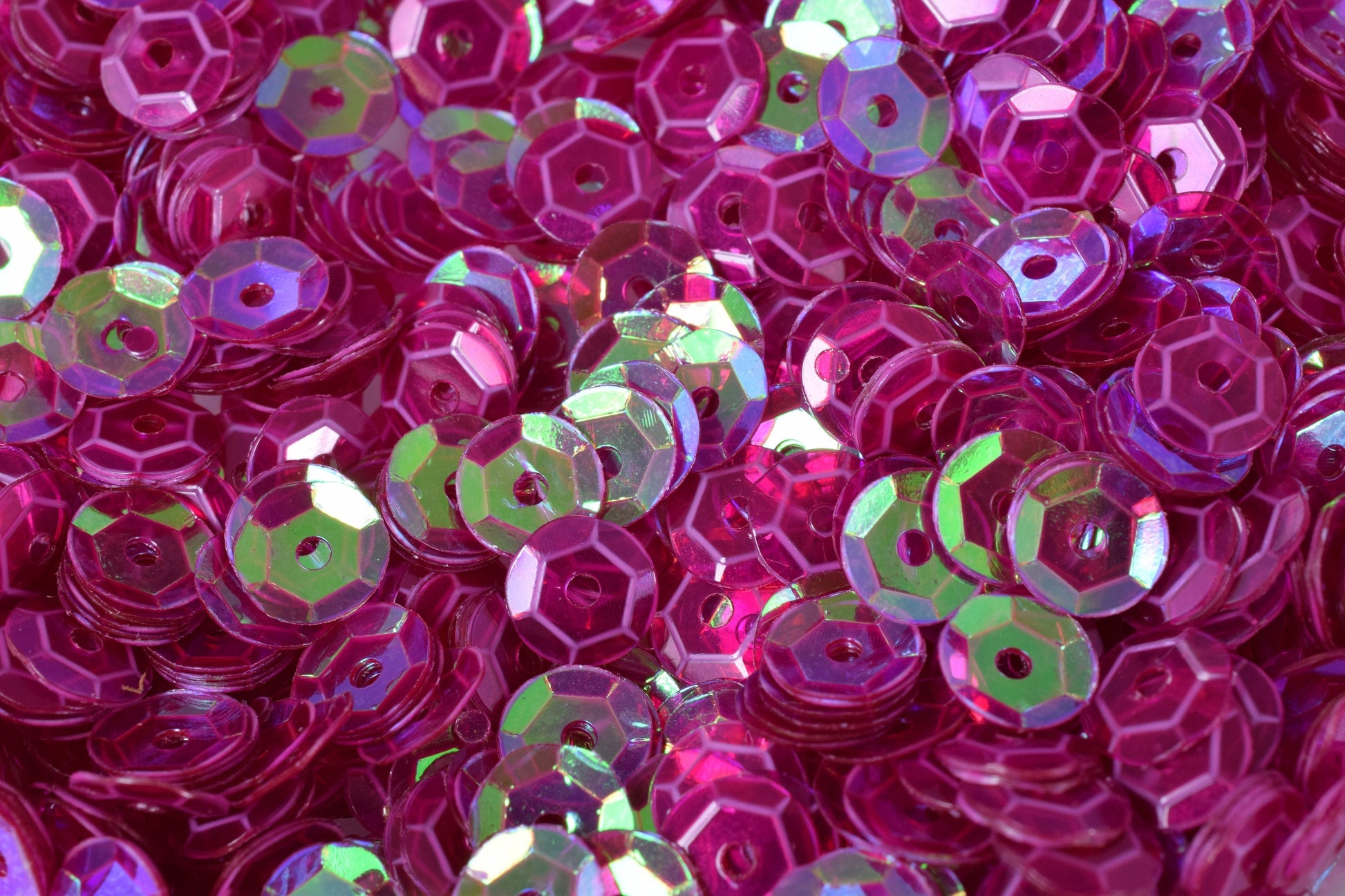 Round Sequins Loose Craft Supplies, Translucent Purple Magenta Iridescent Sheen (3/4/6mm Sizes, 2000pcs, Center Hole)