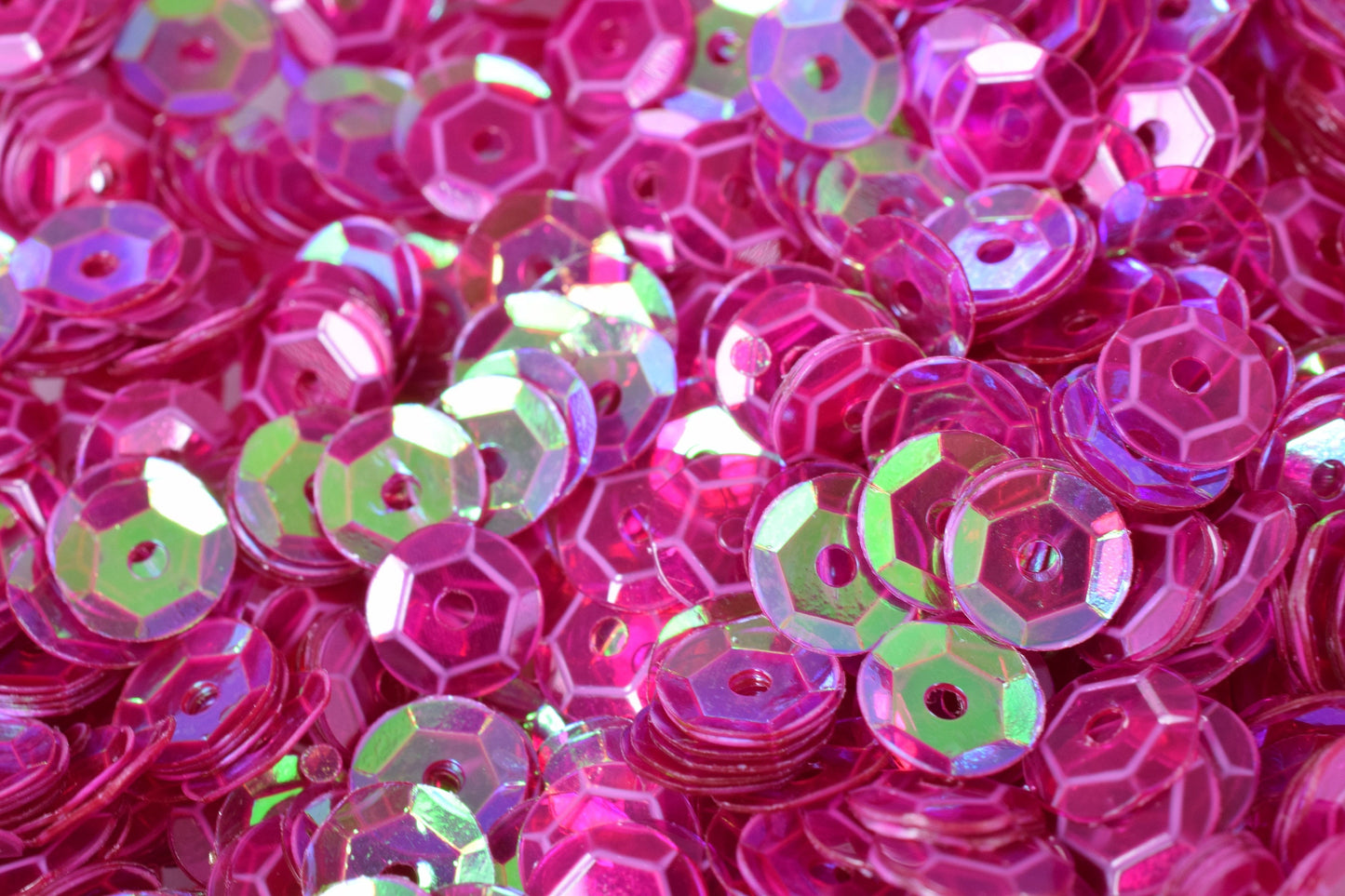 Round Sequins Loose Craft Supplies, Translucent Purple Magenta Iridescent Sheen (3/4/6mm Sizes, 2000pcs, Center Hole)