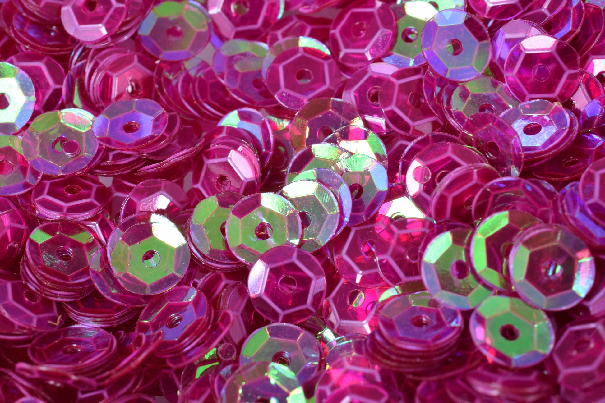 Round Sequins Loose Craft Supplies, Translucent Purple Magenta Iridescent Sheen (3/4/6mm Sizes, 2000pcs, Center Hole)
