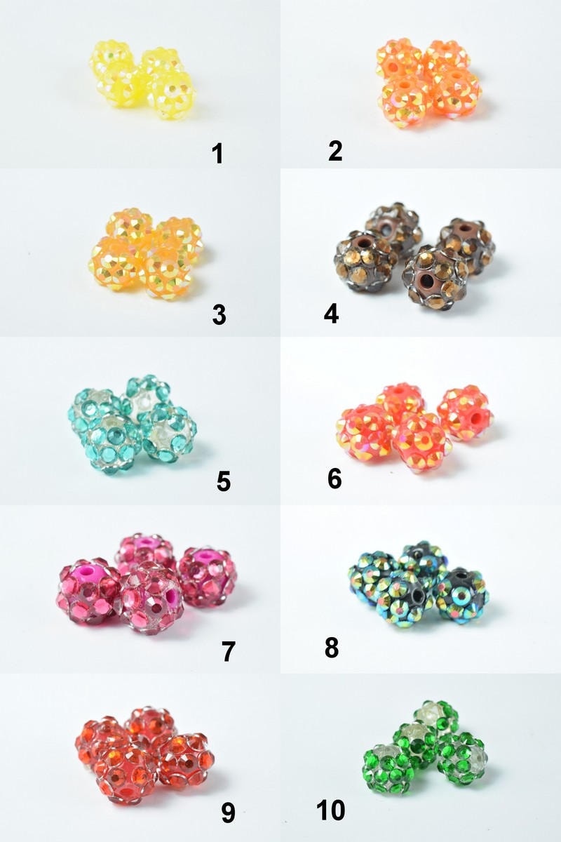10x8mm Rhinestone Resin Beads, Shamballa, Round Ball Beads, for Macrame Bracelet, Basketball wives Earring 10 Colors set o...