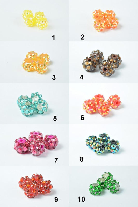 10x8mm Rhinestone Resin Beads, Shamballa, Round Ball Beads, for Macrame Bracelet, Basketball wives Earring 10 Colors set o...