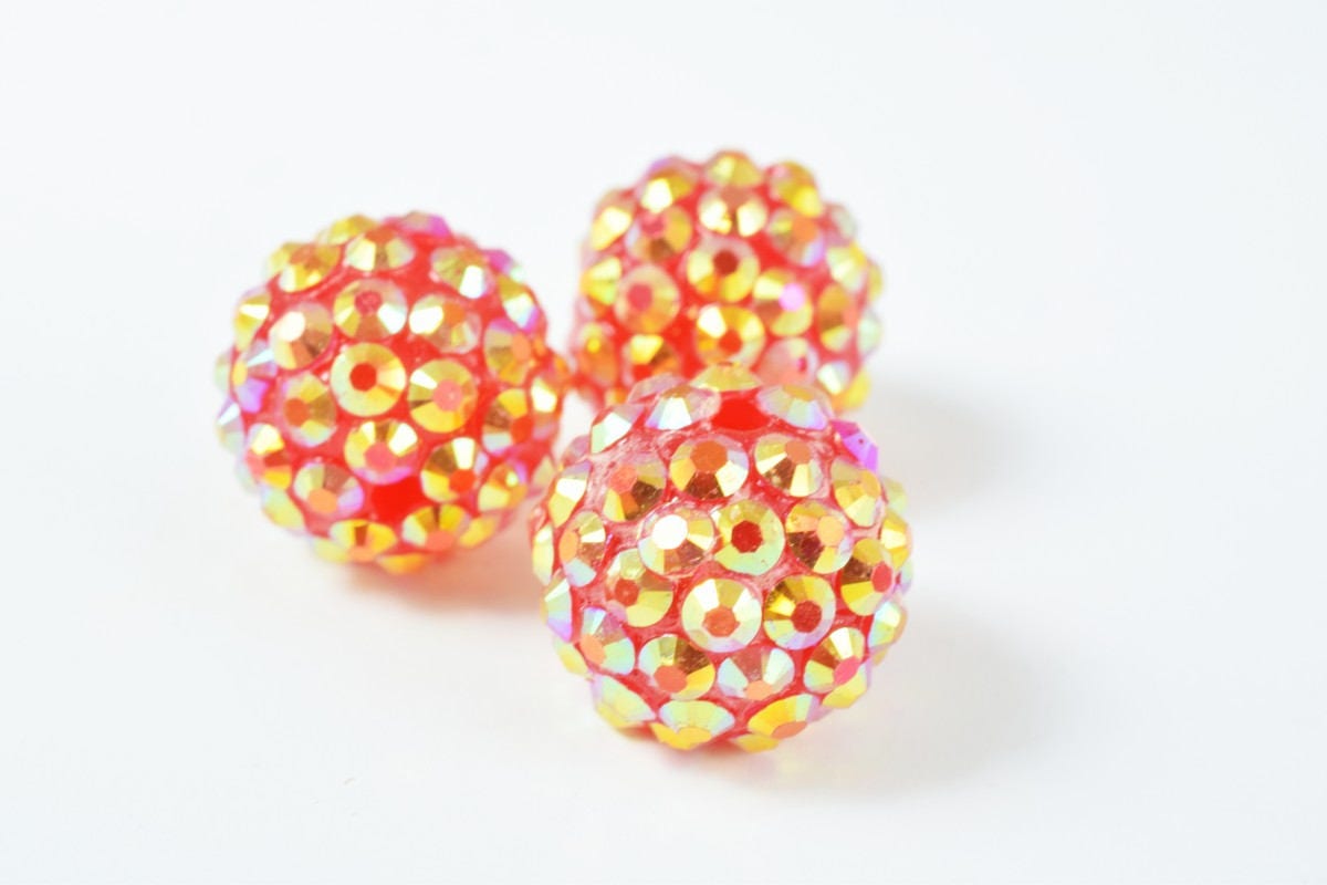 16mm Rhinestone Resin Beads, Shamballa, Round Ball Beads, for Macrame Bracelet, Basketball wives Earring 13 Colors set of...