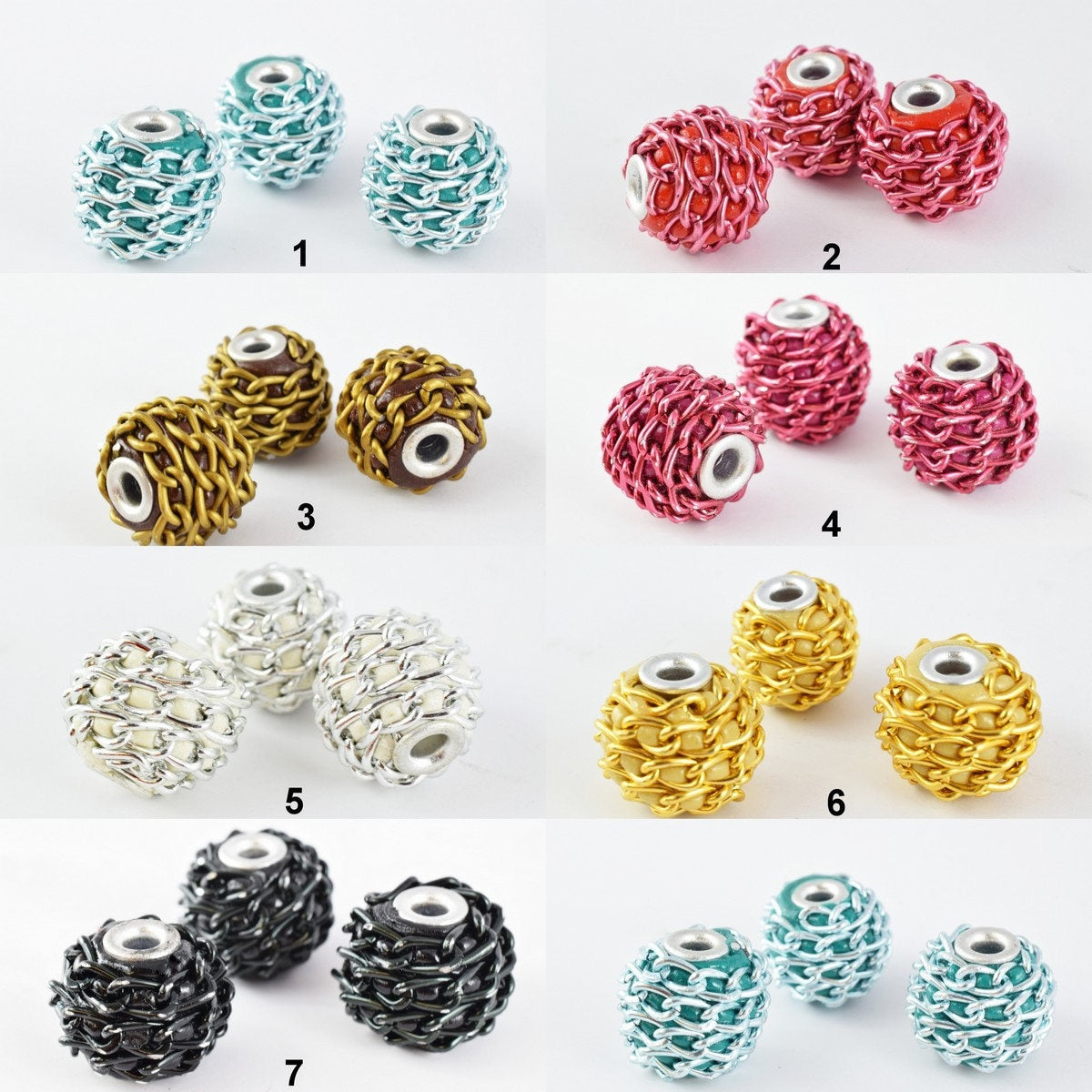 17mm Indonesian Clay Beads With Chian Around Handmade Beads 6 PCs, Bohemian Bali Style Jewelry Making Decorative Round Bea...