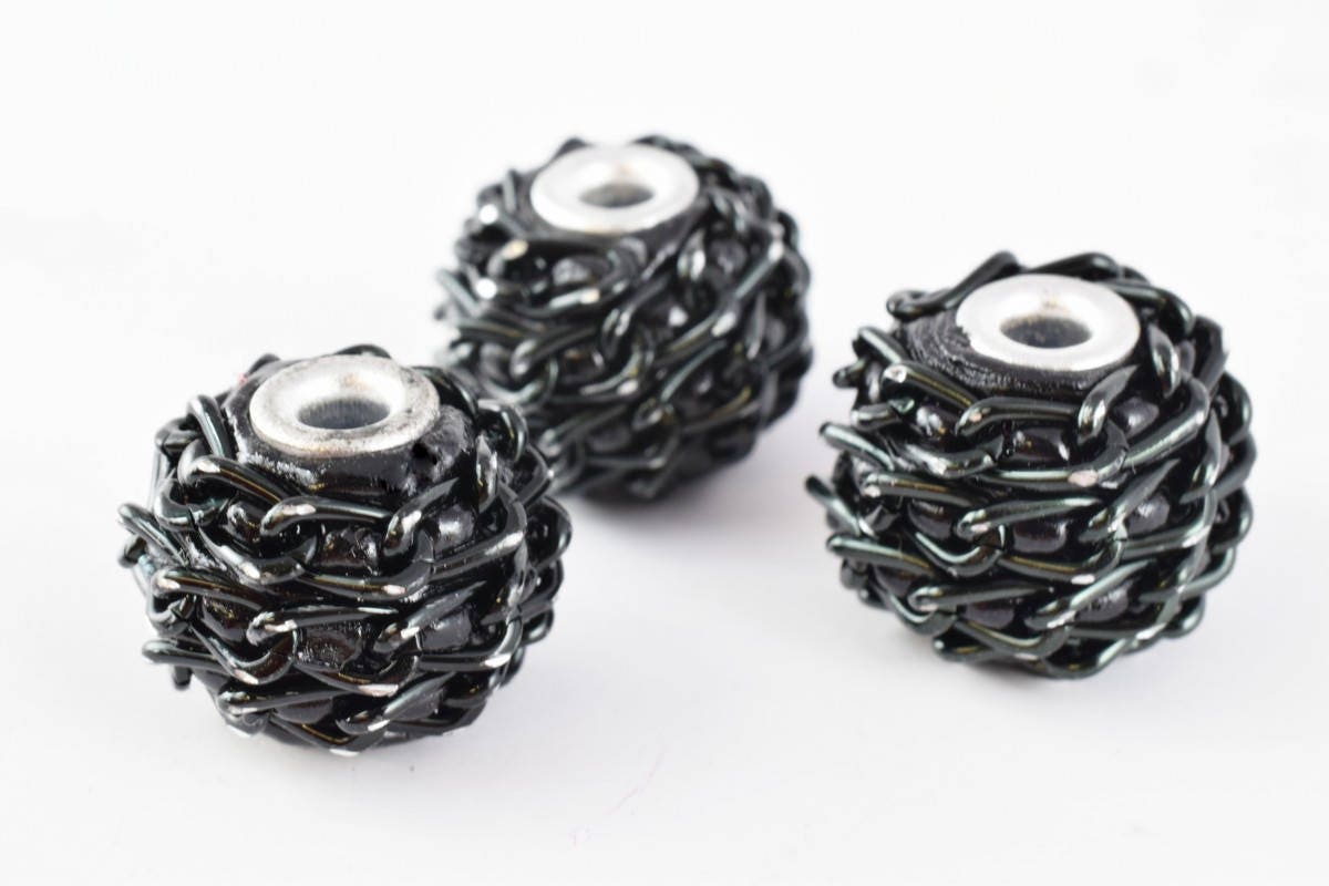 17mm Indonesian Clay Beads With Chian Around Handmade Beads 6 PCs, Bohemian Bali Style Jewelry Making Decorative Round Bea...