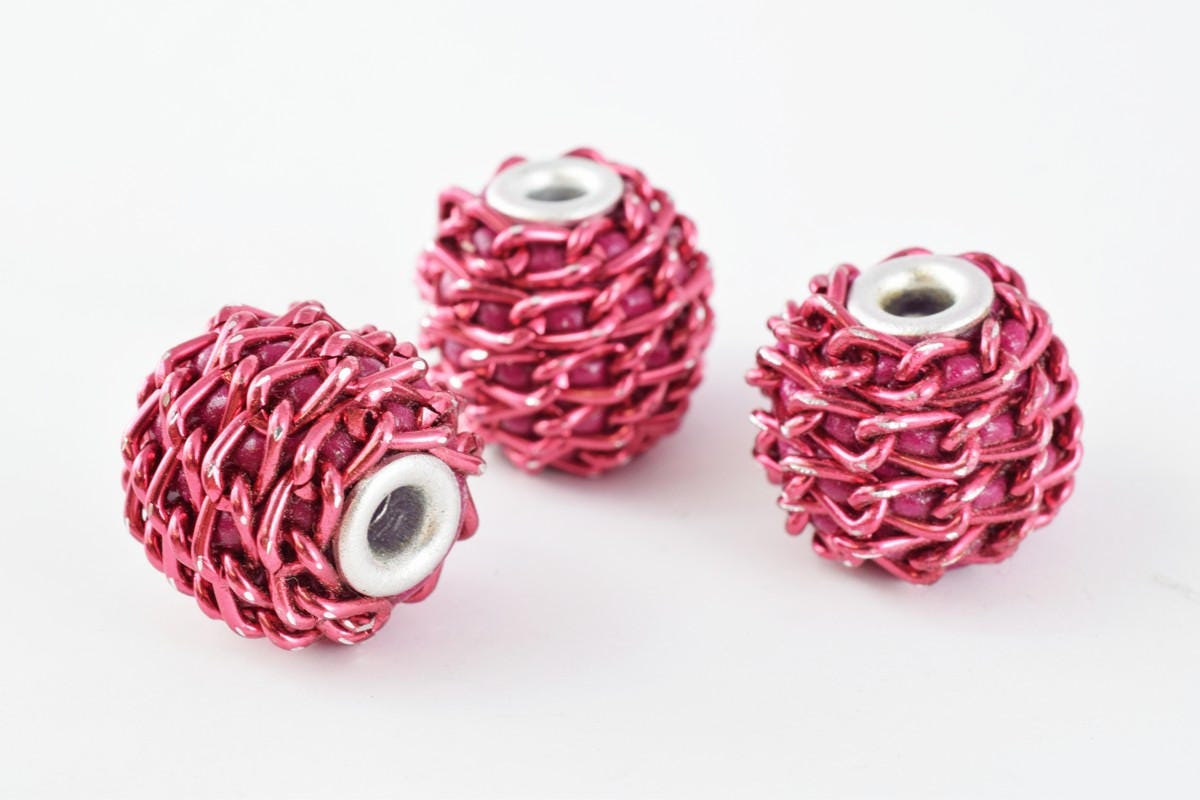 17mm Indonesian Clay Beads With Chian Around Handmade Beads 6 PCs, Bohemian Bali Style Jewelry Making Decorative Round Bea...