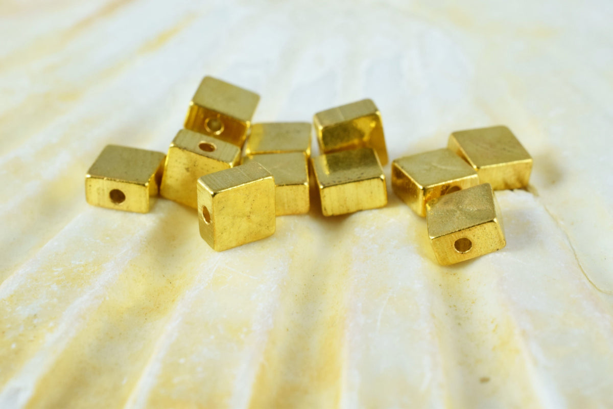 6mm Square Gold/Silver Minimal Beads, 12PCs, 1mm Hole Smooth Beads for Jewelry Making,square cube beads ,Gold Square Metal...
