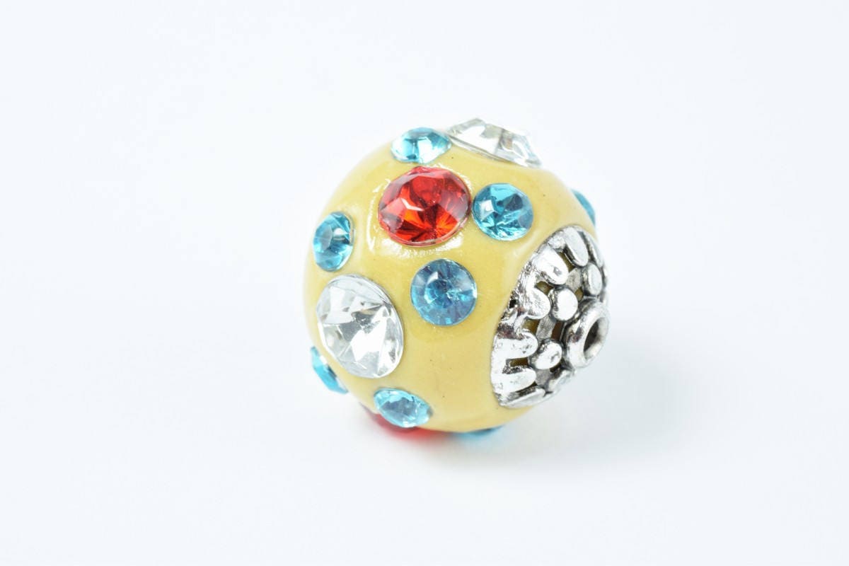 Kashmir Clay Beads Set: Bohemian Bali Style Artisan Beads, Multicolor Natural Clay (Handmade, Round 18mm, Jewelry Making)
