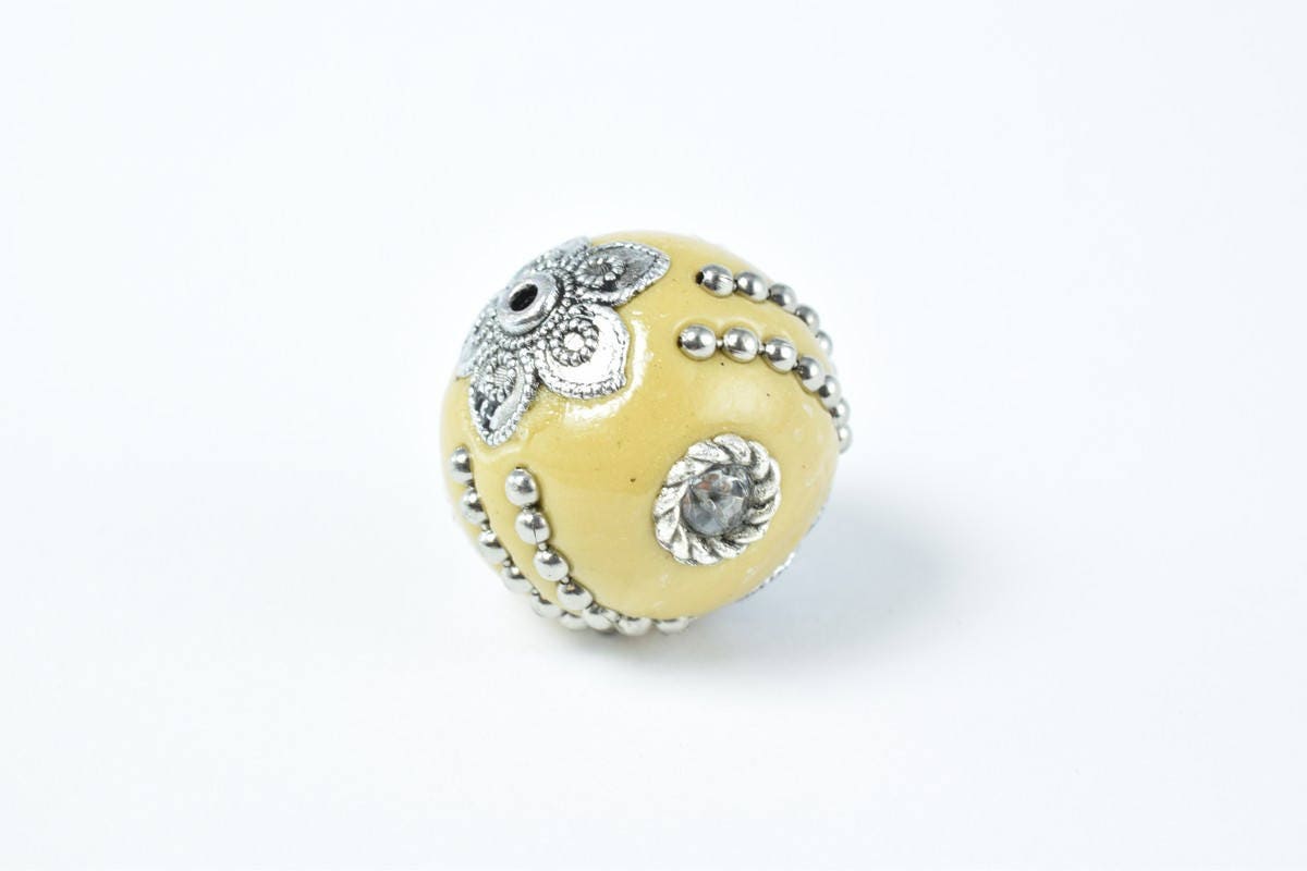 Kashmir Clay Beads - Handmade Bali Style Round Beads - 18mm Size, Colorful Natural Clay, Jewelry Making Essentials