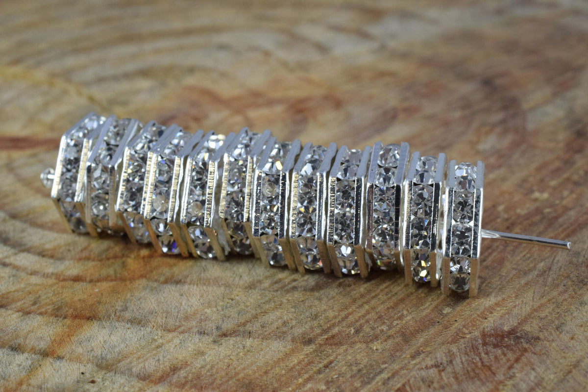 13mm Hexagon Roundel Beads, Silver Pave Beads,Gold Finish Hexagon, Rhinestone,Spacer Beads, Craft Supplies,Tools, Beads, G...