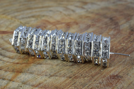 13mm Hexagon Roundel Beads, Silver Pave Beads,Gold Finish Hexagon, Rhinestone,Spacer Beads, Craft Supplies,Tools, Beads, G...