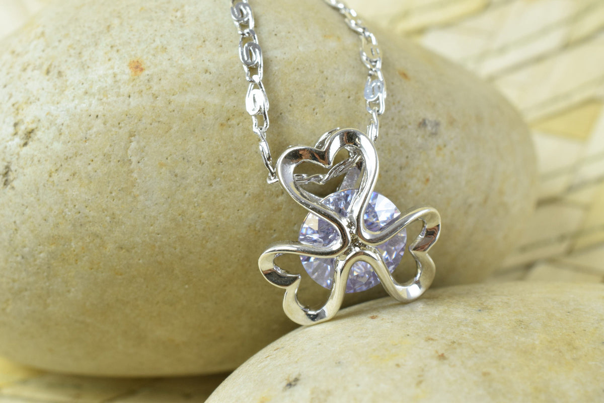 Heart Flower Charm Pendant: White Gold Filled Rhodium Plated Jewelry Accent (15mm, CZ Cubic Zirconia, Tarnish Resistant)