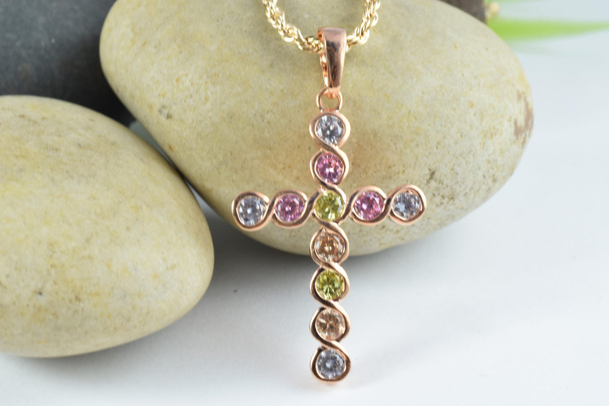 18KT Rainbow CZ,Gold Filled,Rose Gold Pendants,Wholesale Gold Filled,Wedding Gifts,Cross Pendant,Wedding Gift,Anniversary...