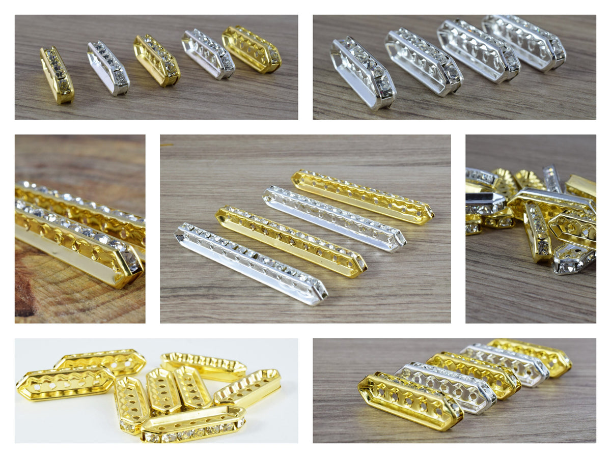 Gold Plated /Silver Plated Rhinestone Connectors, Wholesale Connectors,Long Rectangle Charms, Rhinestone Bar Charms,rectan...
