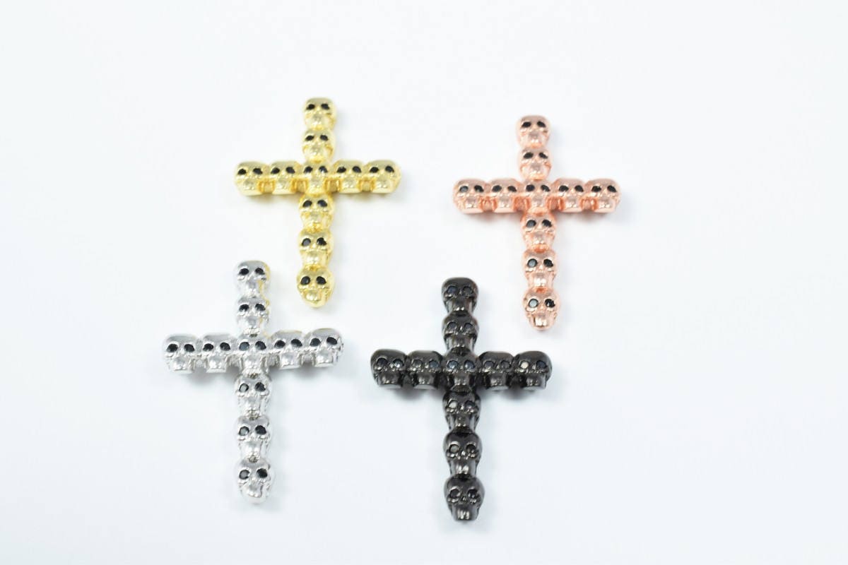 Cross Skull bead charm Micro Pave CZ Rhinestone Spacer Beads High Quality Horizontal Hole 4 Colors jewelry making supplies