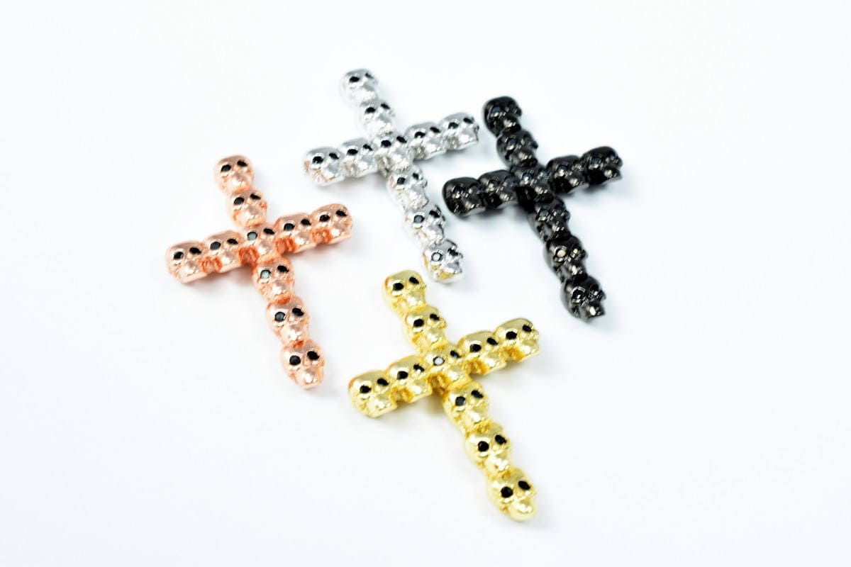 Cross Skull bead charm Micro Pave CZ Rhinestone Spacer Beads High Quality Horizontal Hole 4 Colors jewelry making supplies...