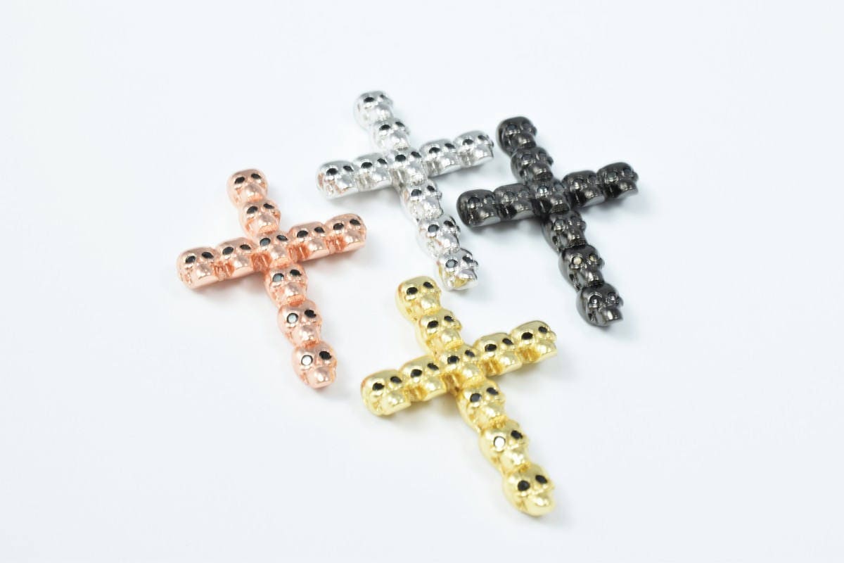 Cross Skull bead charm Micro Pave CZ Rhinestone Spacer Beads High Quality Horizontal Hole 4 Colors jewelry making supplies...