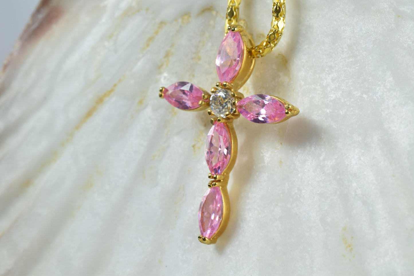 18KT Gold Filled  Bling Bling,Delicate Religious Crosses,Religious Cross, First Communion,Flower Girls,Confirmation, Cryst...