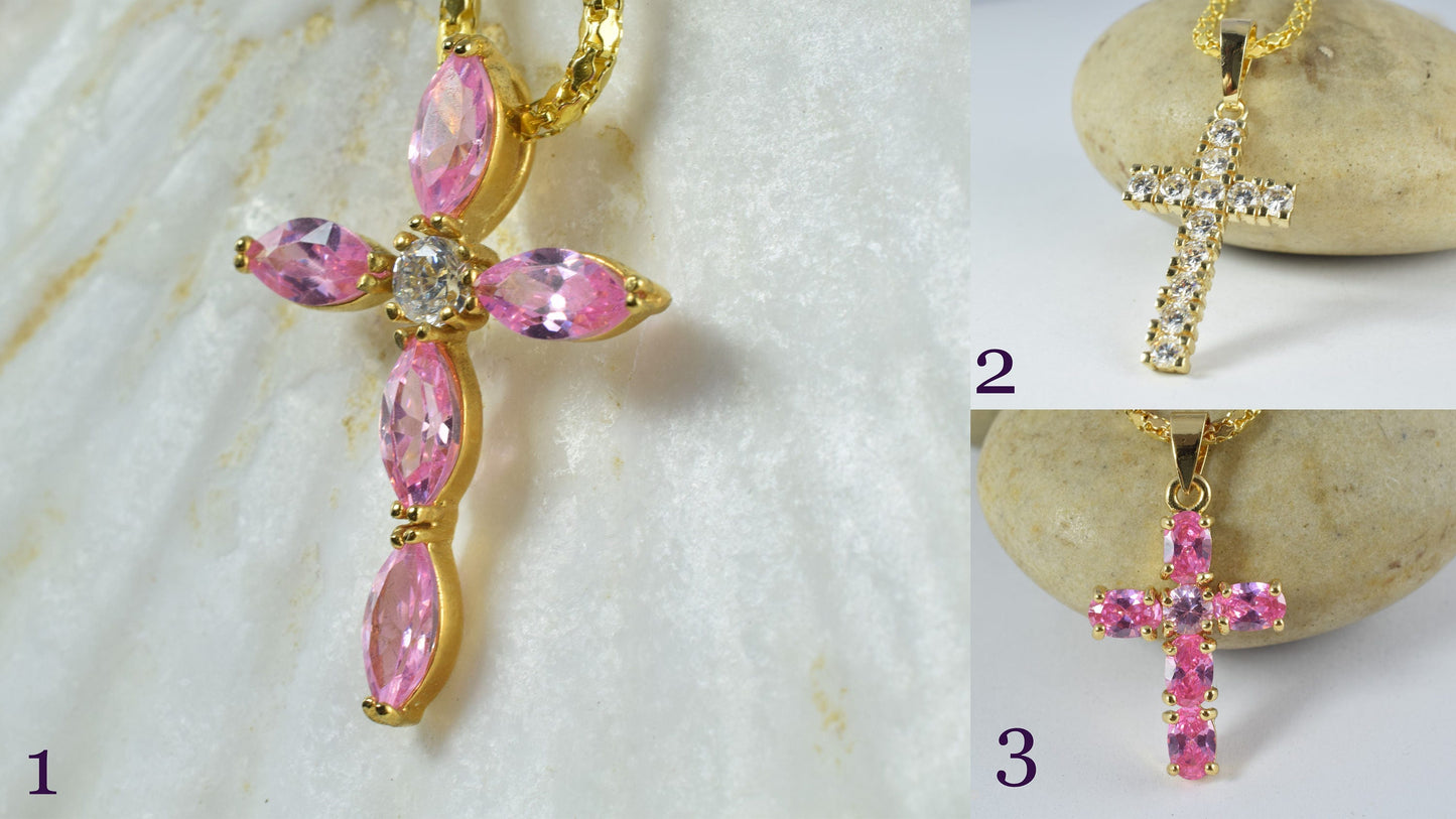 18KT Gold Filled  Bling Bling,Delicate Religious Crosses,Religious Cross, First Communion,Flower Girls,Confirmation, Cryst...