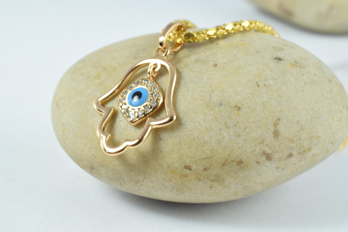 18x16mm 18KT Hamsa Gold Filled Pendant/ Cubic Zirconia Pendant, Hand Gold Filled Pendant/ Wholesale Gold Filled Pendant, H...