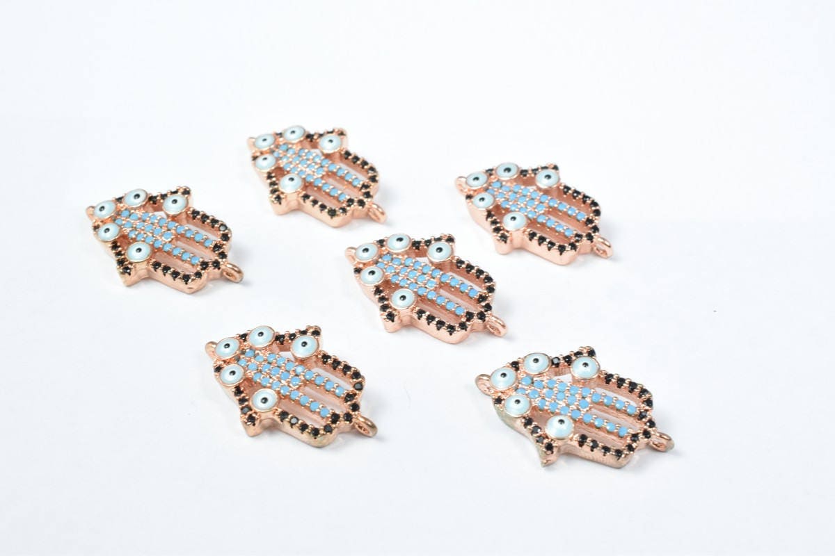 Evil Eye Hamsa Hand Micro Pave Cubic Zirconia CZ Rhinestone Beads Connector High Quality 3 Colors jewelry making supplies...