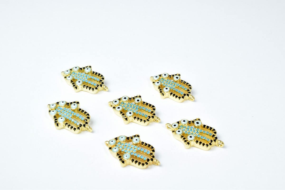 Evil Eye Hamsa Hand Micro Pave Cubic Zirconia CZ Rhinestone Beads Connector High Quality 3 Colors jewelry making supplies...