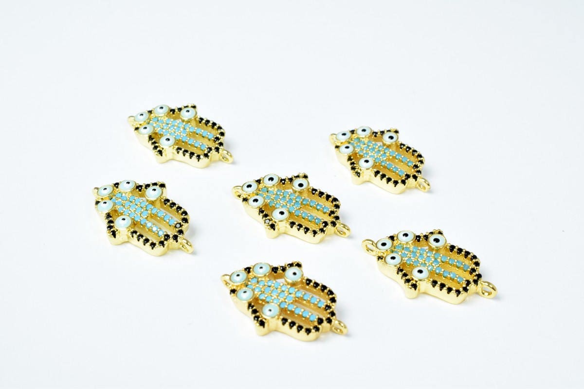 Evil Eye Hamsa Hand Micro Pave Cubic Zirconia CZ Rhinestone Beads Connector High Quality 3 Colors jewelry making supplies...