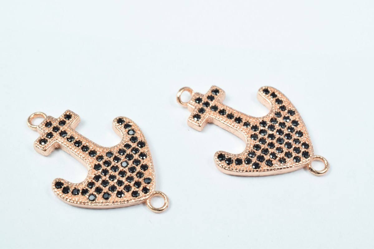 Anchor Micro Pave Cubic Zirconia CZ Rhinestone Connector Beads Connector High Quality 4 Colors jewelry making supplies - d...