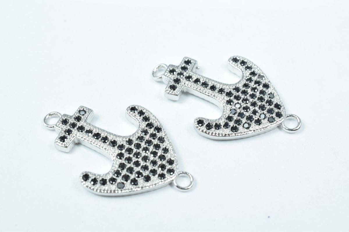 Anchor Micro Pave Cubic Zirconia CZ Rhinestone Connector Beads Connector High Quality 4 Colors jewelry making supplies - d...