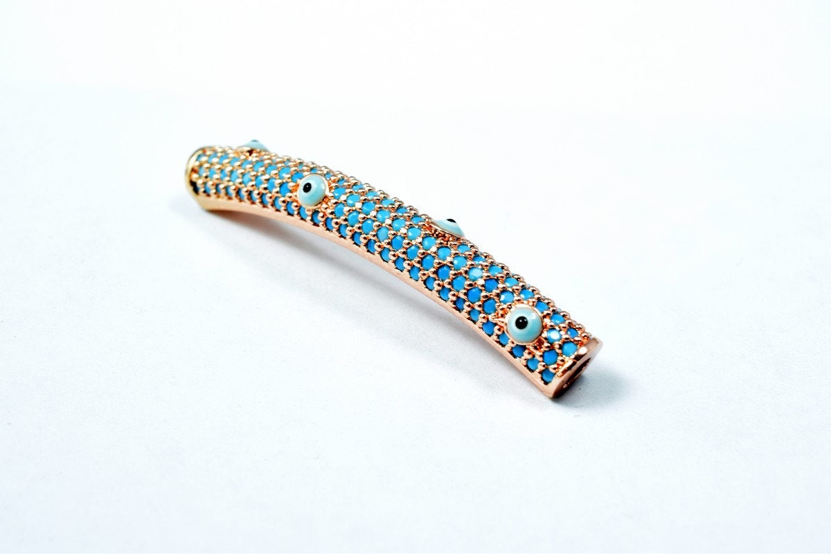 Micro Pave CZ Rhinestone Evil Eye Tube Bar Connector Beads High Quality 3 Colors jewelry making supplies - detail image 4