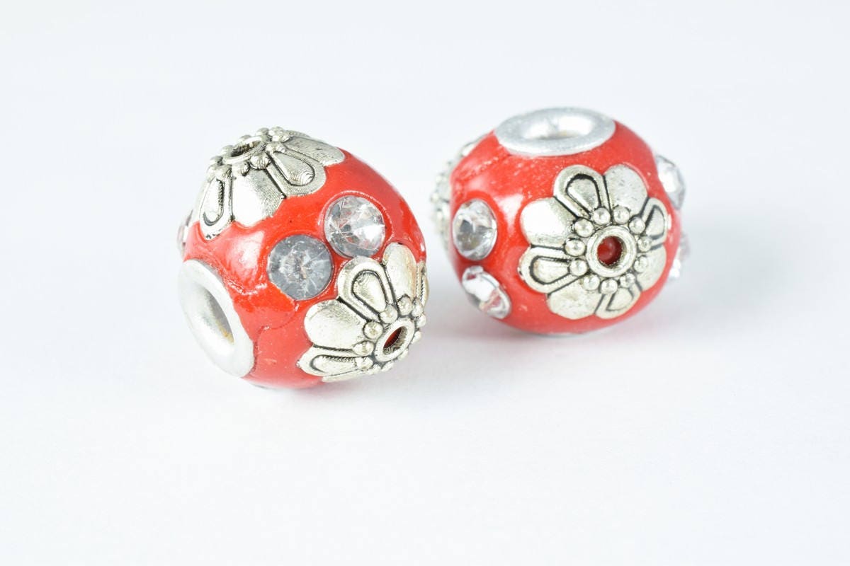 Indonesian Kashmir Clay Beads Handmade Beads 8 PCs, Bohemian Bali Style Jewelry Making Decorative Round Beads, Studded Bea...