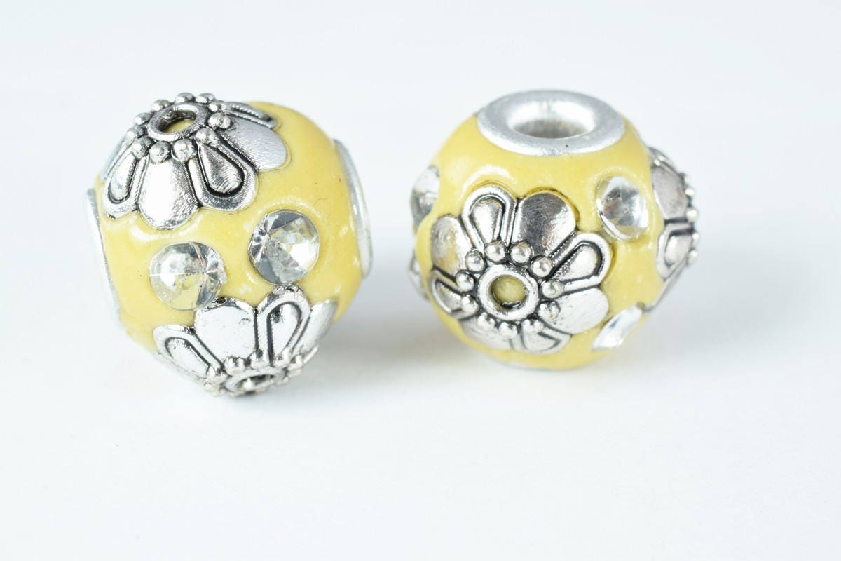 Indonesian Kashmir Clay Beads Handmade Beads 8 PCs, Bohemian Bali Style Jewelry Making Decorative Round Beads, Studded Bea...
