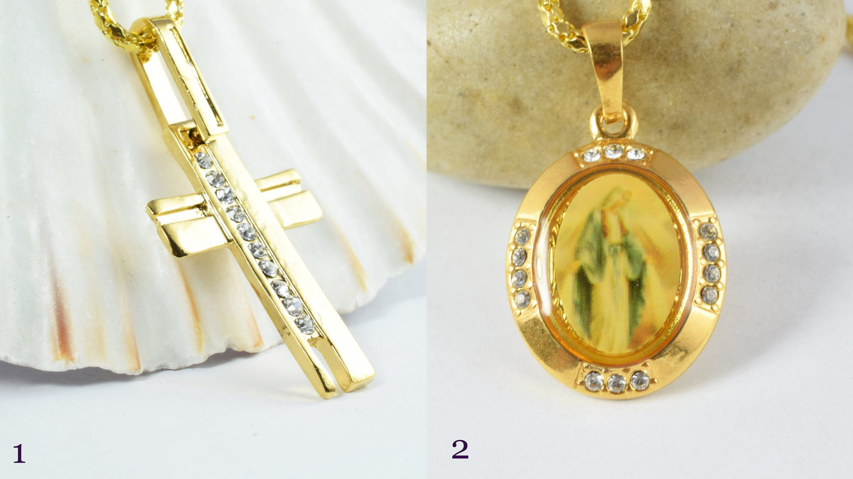 18KT Gold Filled Cubic Zirconia Religious Pendants, Gold Filled Cross, Petite Virgin Mary Necklace,Wholesale Gold Filled ,...