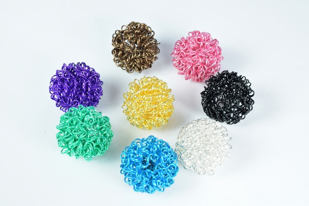6 PCs Openwork Wire Metal Round Beads Ball Hollow Twist Ball Basketball wives Beads jewelry big hoop earring chunky bead j...