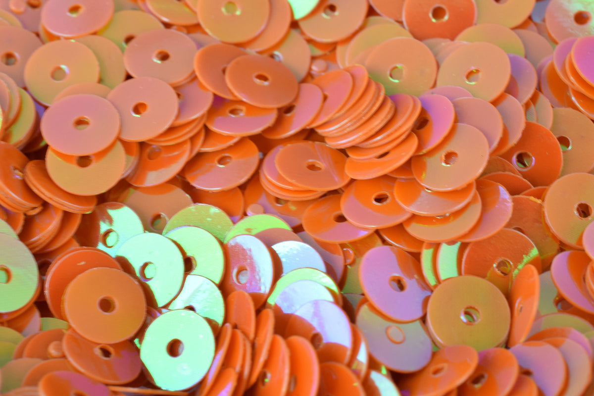 Flat Sequins Round Loose Sequin Pack: Orange Iridescent Multi-Size Sparkle (3mm-6mm, Center Hole, Lightweight for Sewing and Decor)