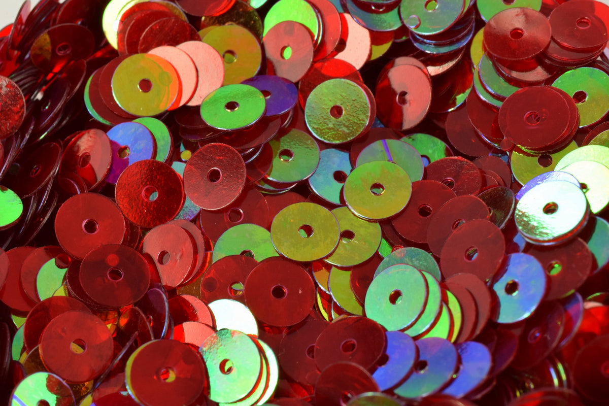 Mild Red Iridescent Flat Round Sequins: Shimmering Multi-Size Craft Supplies (3mm-6mm, 2000pcs Pack, Lightweight, Center Hole)