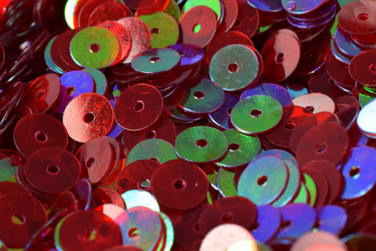 Mild Red Iridescent Flat Round Sequins: Shimmering Multi-Size Craft Supplies (3mm-6mm, 2000pcs Pack, Lightweight, Center Hole)