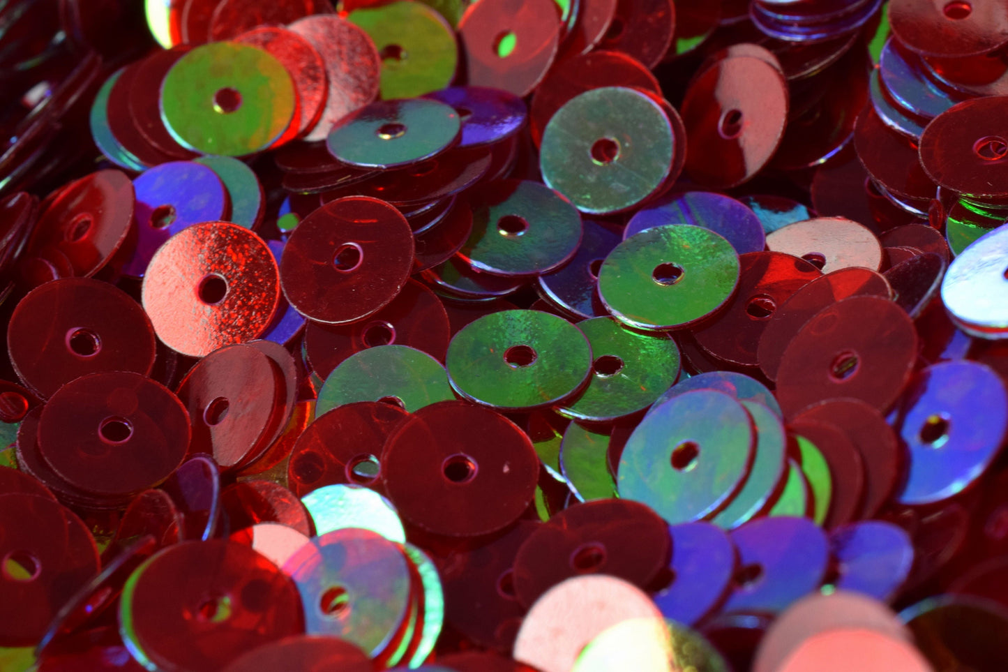 Mild Red Iridescent Flat Round Sequins: Shimmering Multi-Size Craft Supplies (3mm-6mm, 2000pcs Pack, Lightweight, Center Hole)