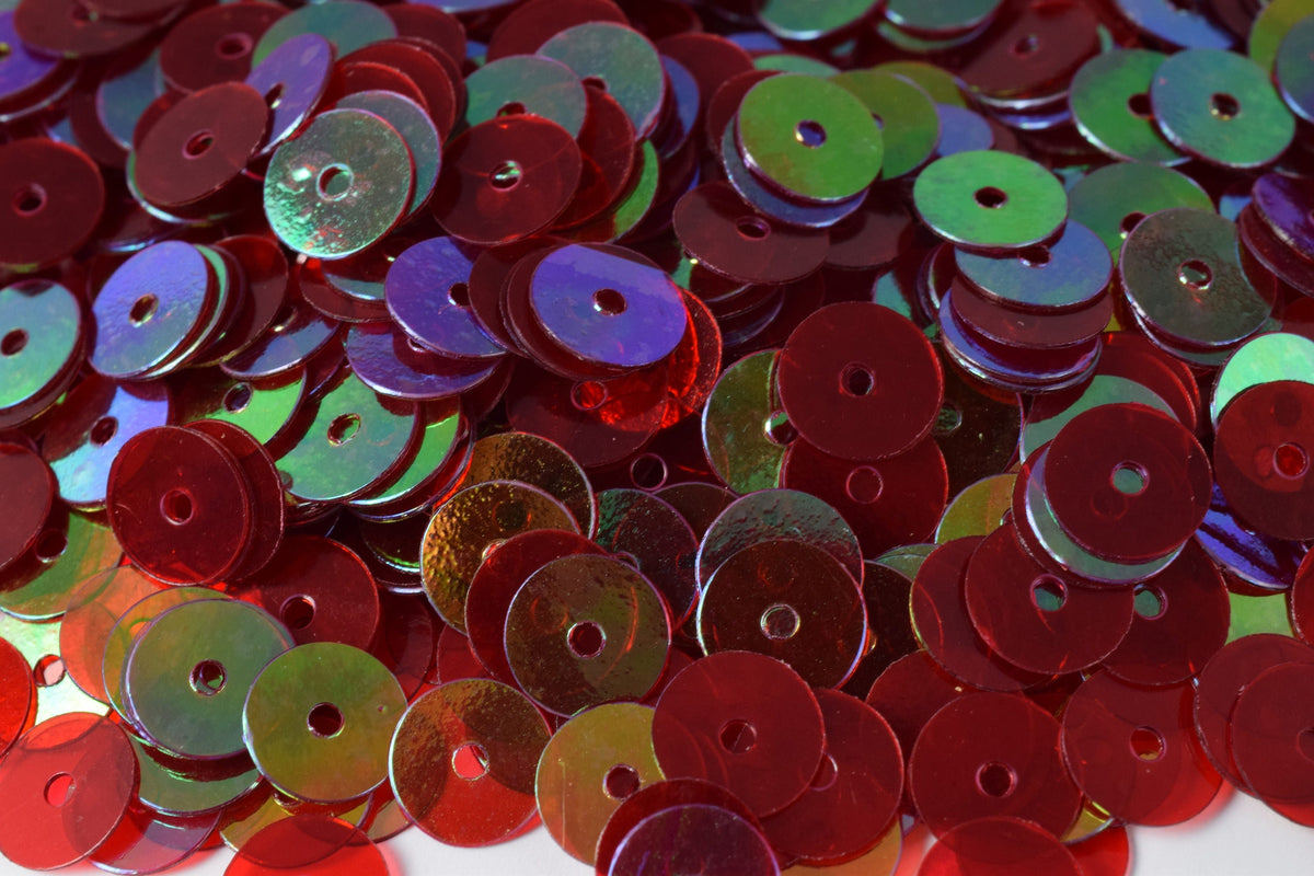 Mild Red Iridescent Flat Round Sequins: Shimmering Multi-Size Craft Supplies (3mm-6mm, 2000pcs Pack, Lightweight, Center Hole)