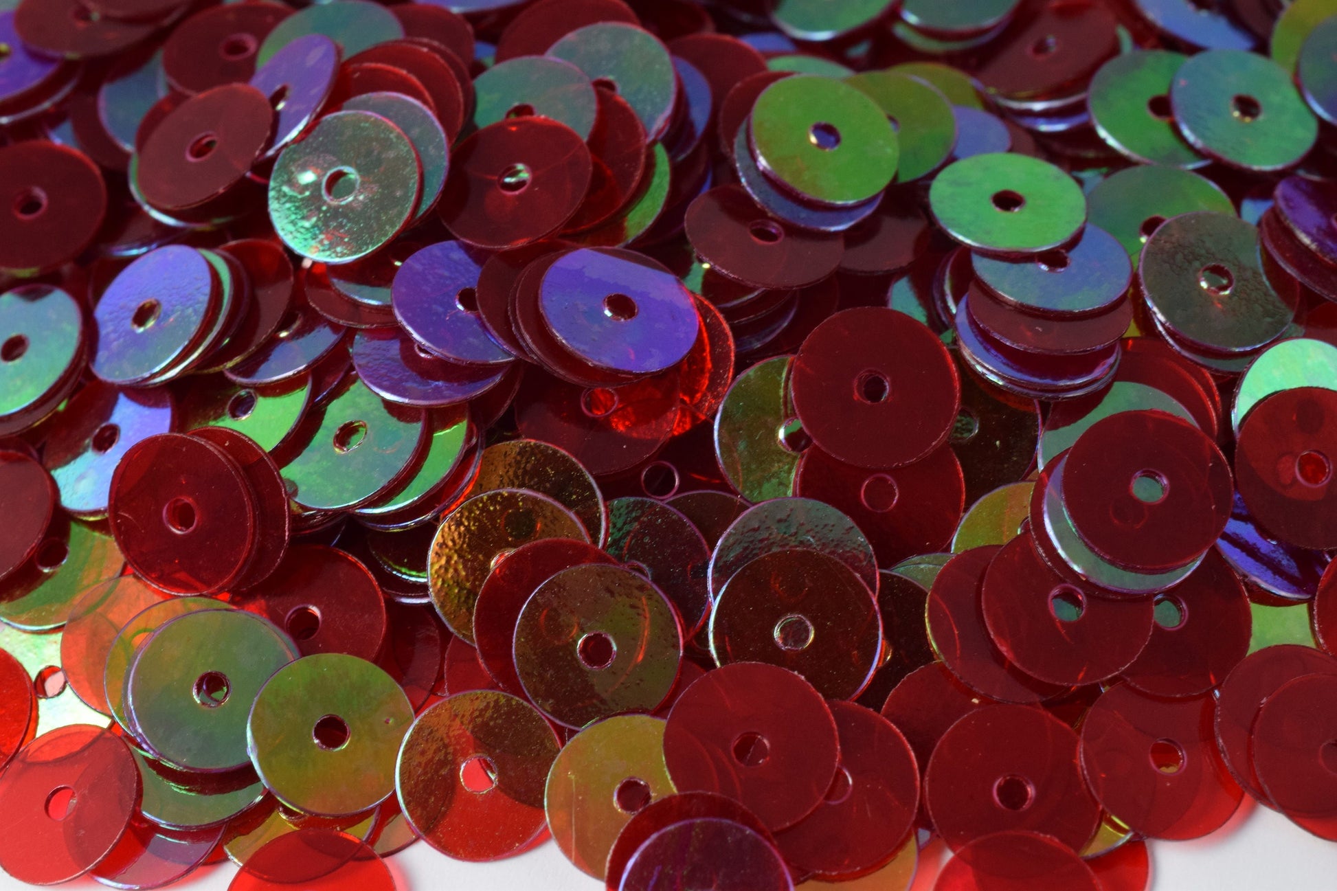 Mild Red Iridescent Flat Round Sequins: Shimmering Multi-Size Craft Supplies (3mm-6mm, 2000pcs Pack, Lightweight, Center Hole)